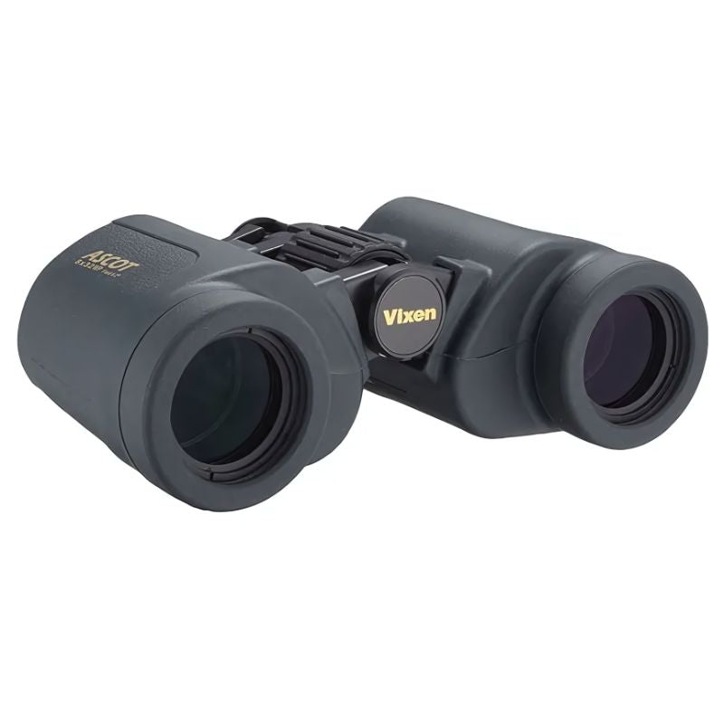 Black binoculars with 'Vixen' branding on a white background