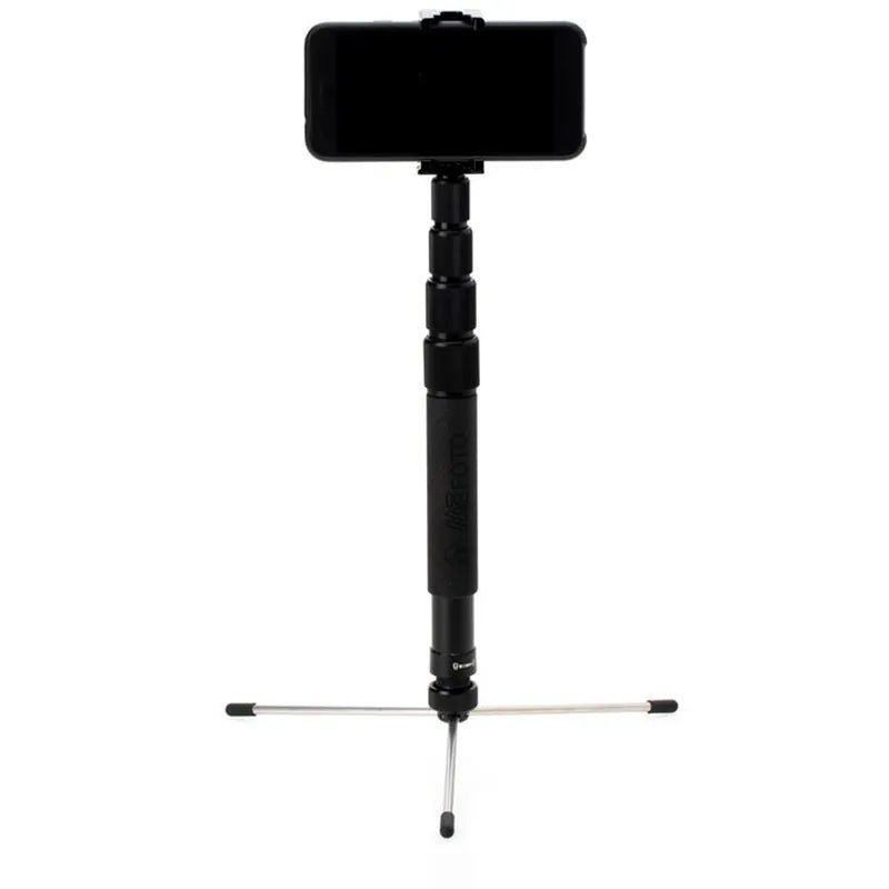 Benro MeFOTO RoadTrip Pro configured as a full-height phone stand