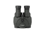Canon 10x30 IS II binoculars viewed from above with central focus wheel and Image Stabilizer button