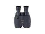 Canon 15x50 IS binoculars showing the central focus wheel and Image Stabilizer button