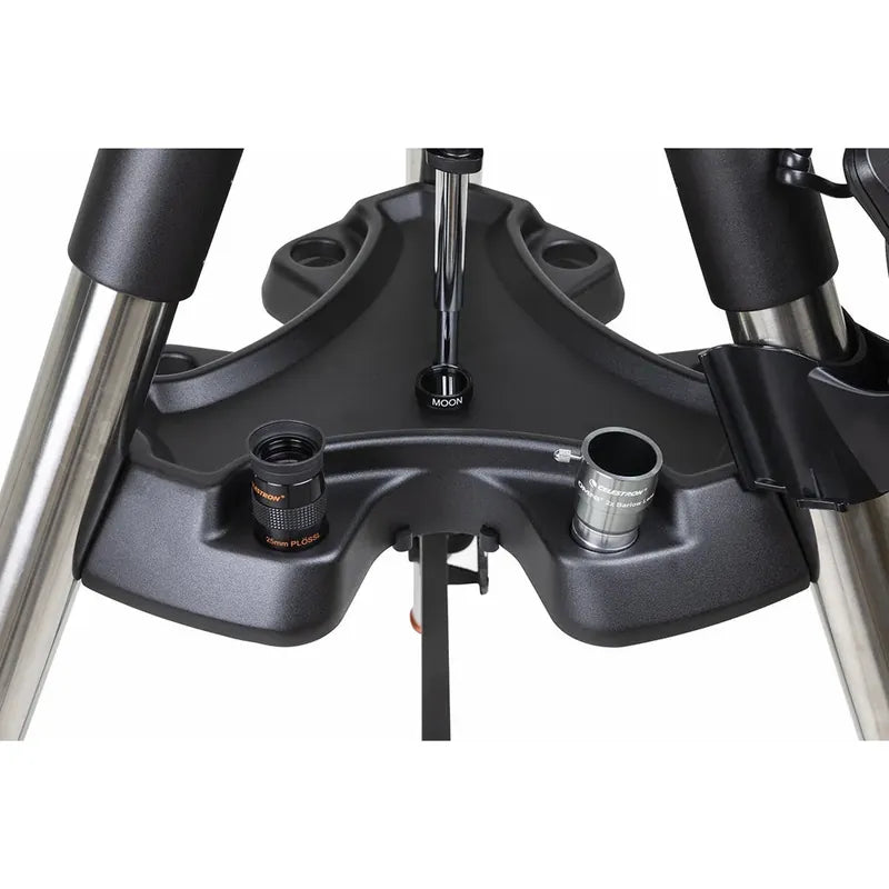 Evolution tripod accessory tray holding the included accessories