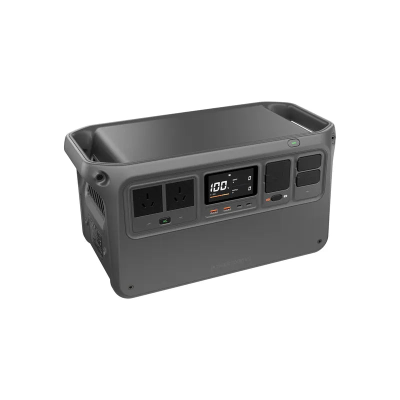 Top and front view of the DJI Power 1000 V2 with integrated carry handles