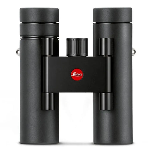 Leica Noctivid Compact 10x25 binoculars, front view, black rubber armour