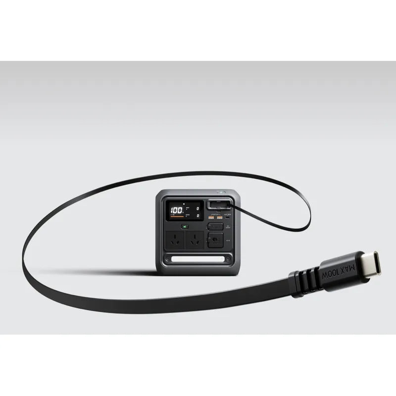 DJI Power 1000 Mini with retractable cable on grey background