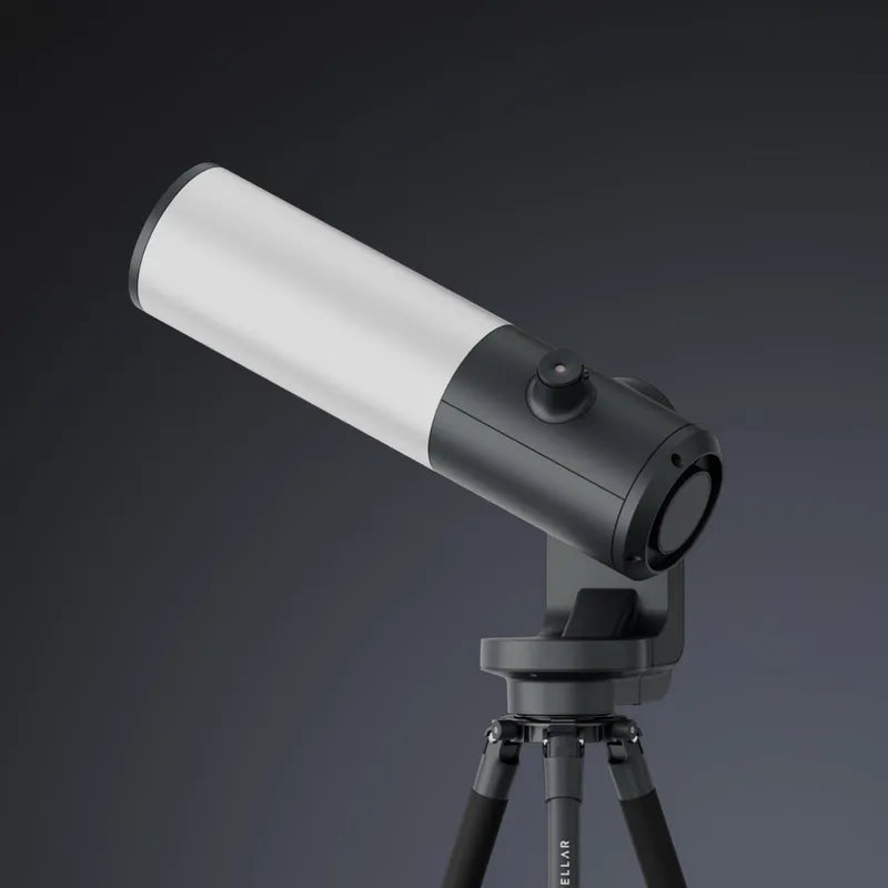 Side profile of the Unistellar eVscope 2 showing the Nikon eyepiece and focus controls