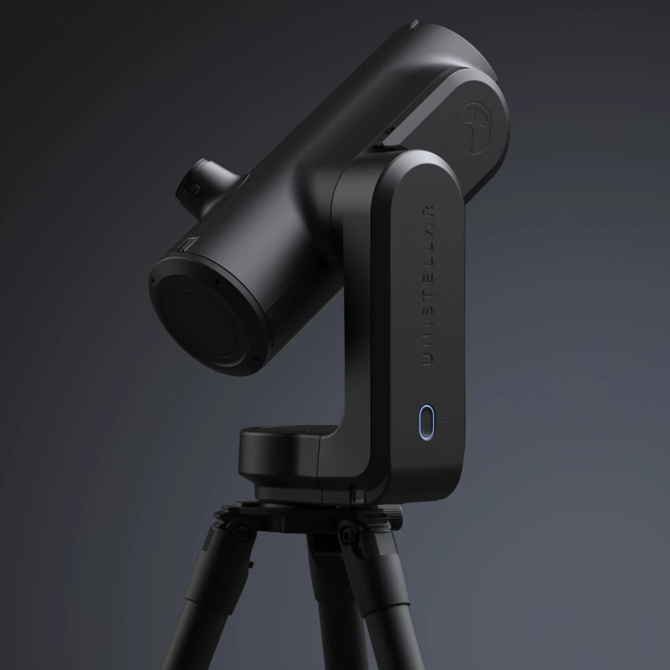 Unistellar Odyssey Pro smart telescope side profile showing the 85mm optical tube and mount arm