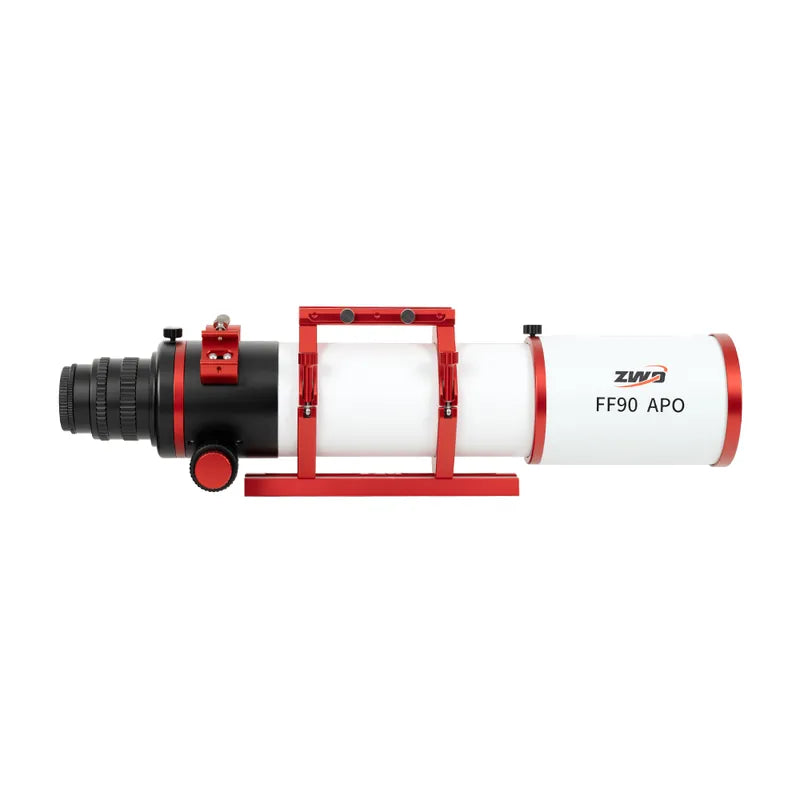 ZWO FF90 APO refractor showing 3 inch rack and pinion focuser